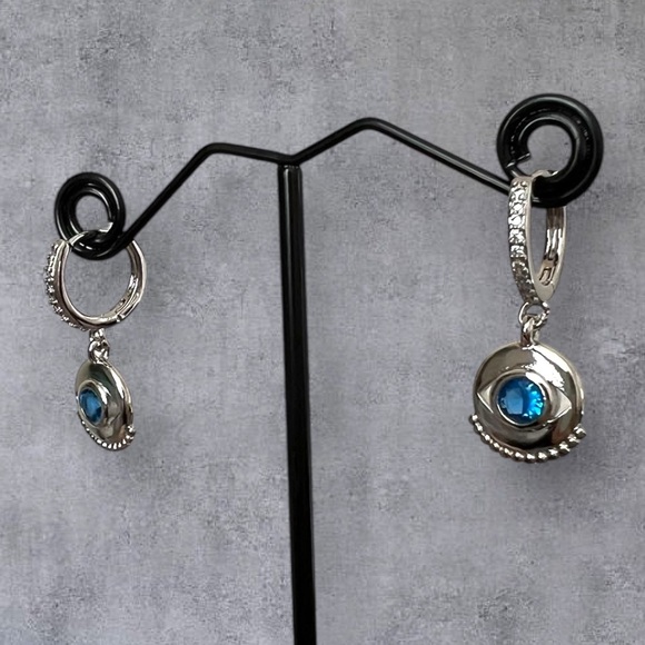 Stainless steel evil eyed earrings, Bluestone - Picture 2 of 5